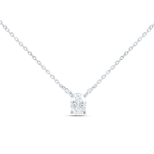 14K Yellow Or White Gold 1/4 Cttw Lab Grown Diamond Fashion Oval Solitaire Necklace (18 Inch)