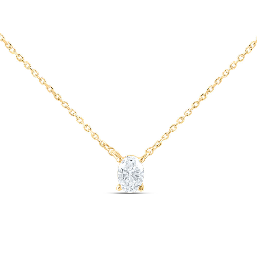 14K Yellow Or White Gold 1/4 Cttw Lab Grown Diamond Fashion Oval Solitaire Necklace (18 Inch)