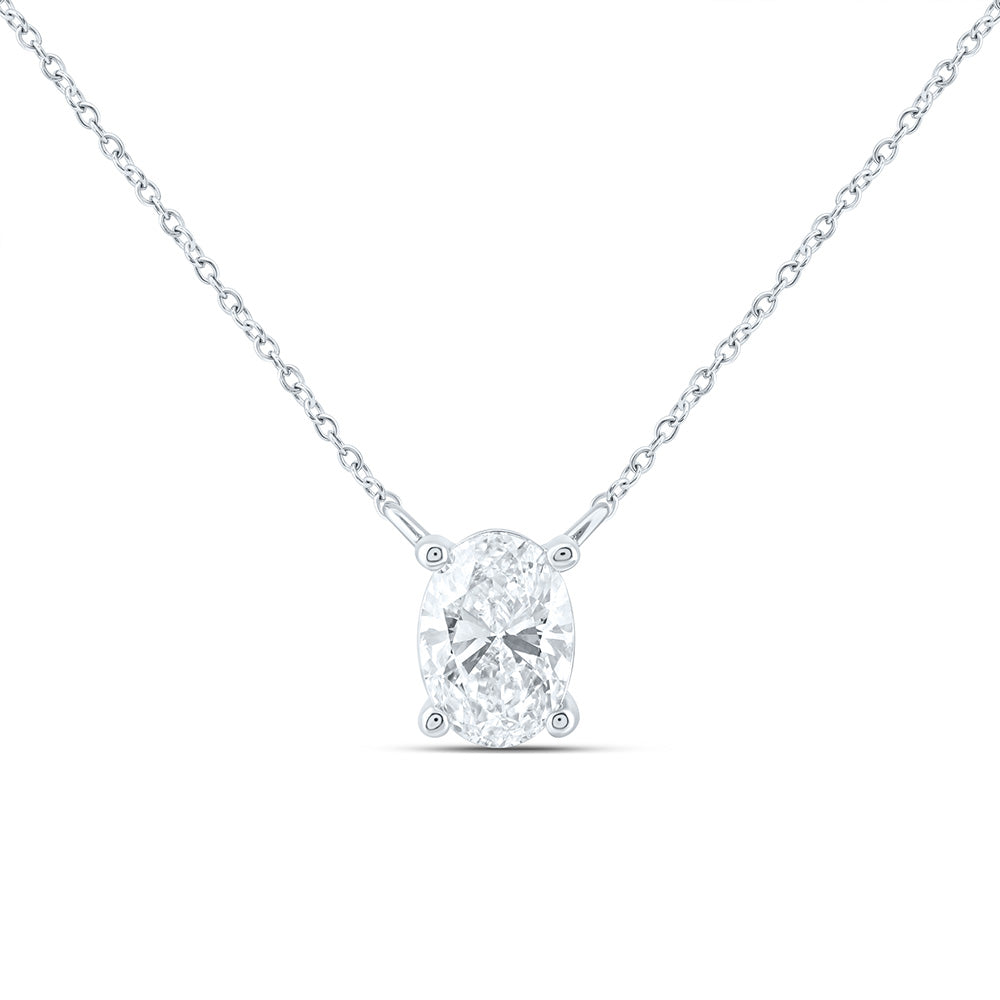 14K Yellow Or White Gold 1/2 Cttw Lab Grown Diamond Fashion Oval Solitaire Necklace (18 Inch)