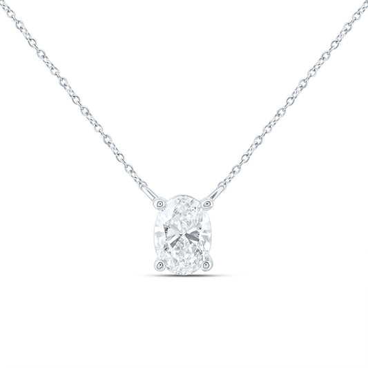 14K Yellow Or White Gold 1/2 Cttw Lab Grown Diamond Fashion Oval Solitaire Necklace (18 Inch)