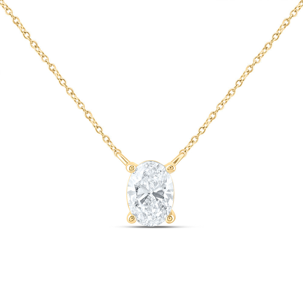14K Yellow Or White Gold 1/2 Cttw Lab Grown Diamond Fashion Oval Solitaire Necklace (18 Inch)