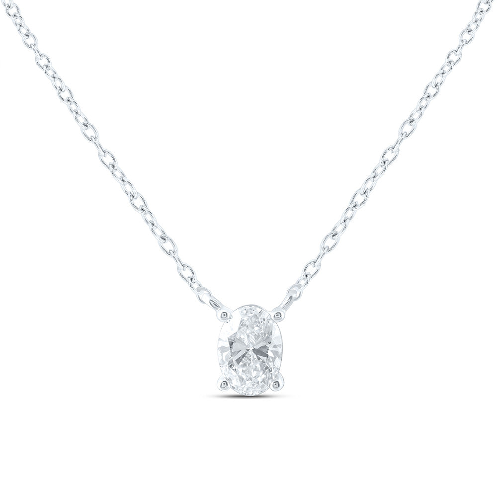 14K Yellow Or White Gold 3/4 Cttw Lab Grown Diamond Fashion Oval Solitaire Necklace (18 Inch)