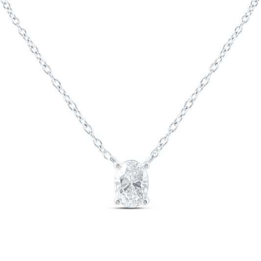 14K Yellow Or White Gold 3/4 Cttw Lab Grown Diamond Fashion Oval Solitaire Necklace (18 Inch)
