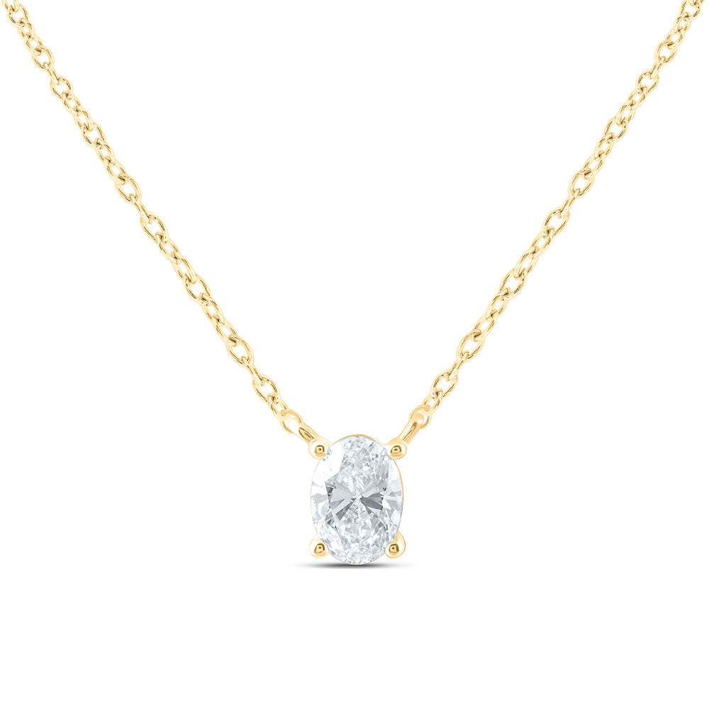 14K Yellow Or White Gold 3/4 Cttw Lab Grown Diamond Fashion Oval Solitaire Necklace (18 Inch)