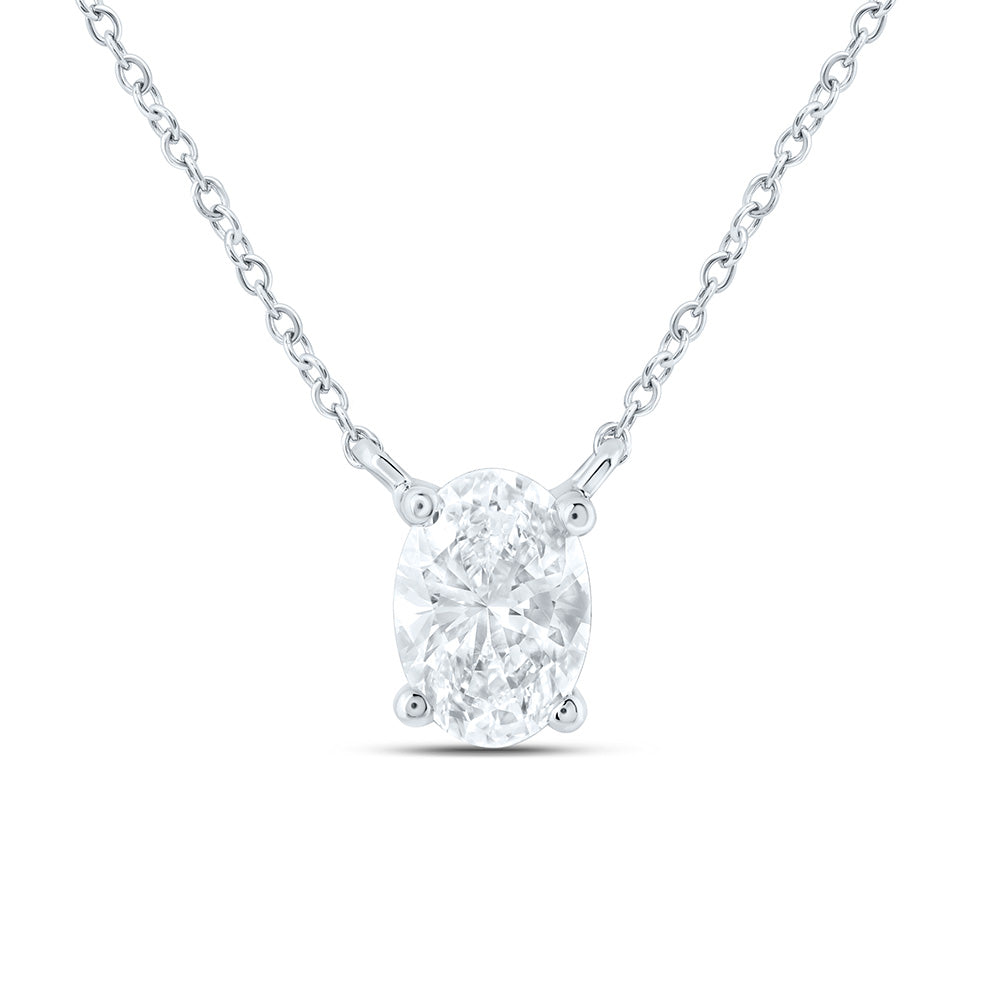 14K Yellow Or White Gold 1 Cttw Lab Grown Diamond Fashion Oval Solitaire Necklace (18 Inch)
