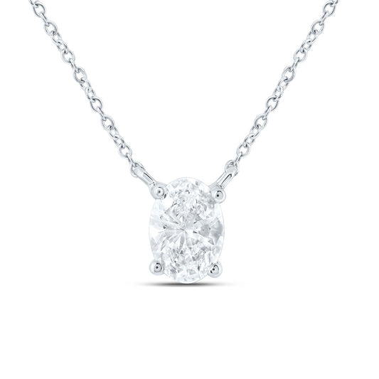 14K Yellow Or White Gold 1 Cttw Lab Grown Diamond Fashion Oval Solitaire Necklace (18 Inch)