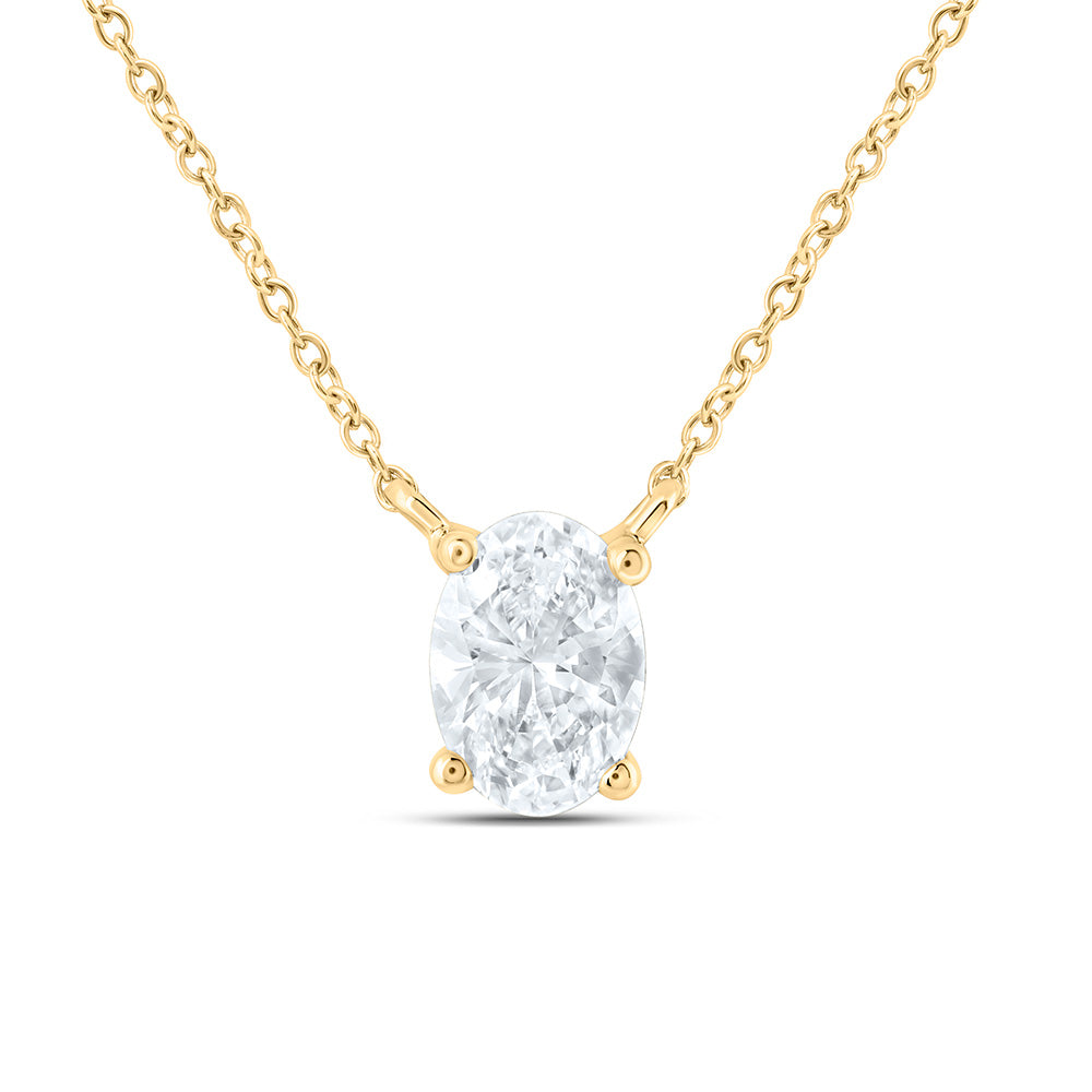 14K Yellow Or White Gold 1 Cttw Lab Grown Diamond Fashion Oval Solitaire Necklace (18 Inch)