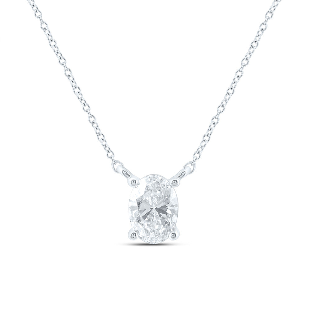 14K Yellow Or White Gold 1 1/2 Cttw Lab Grown Diamond Fashion Oval Solitaire Necklace (18 Inch)