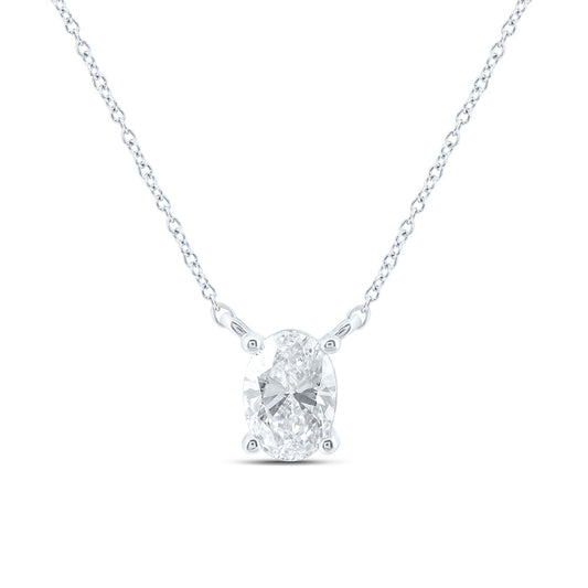 14K Yellow Or White Gold 1 1/2 Cttw Lab Grown Diamond Fashion Oval Solitaire Necklace (18 Inch)