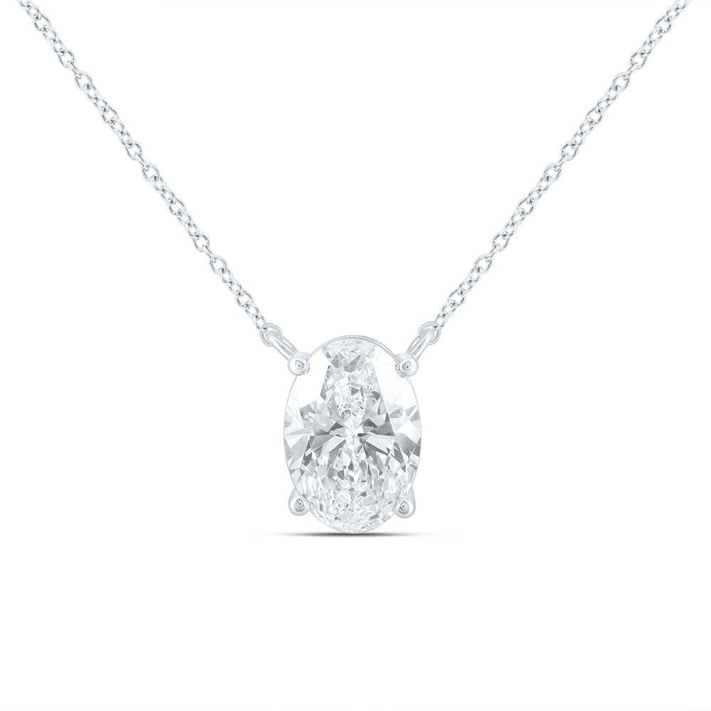 14K Yellow Or White Gold 2 Cttw Lab Grown Diamond Fashion Oval Solitaire Necklace (18 Inch)