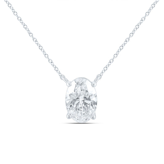 14K Yellow Or White Gold 2 Cttw Lab Grown Diamond Fashion Oval Solitaire Necklace (18 Inch)