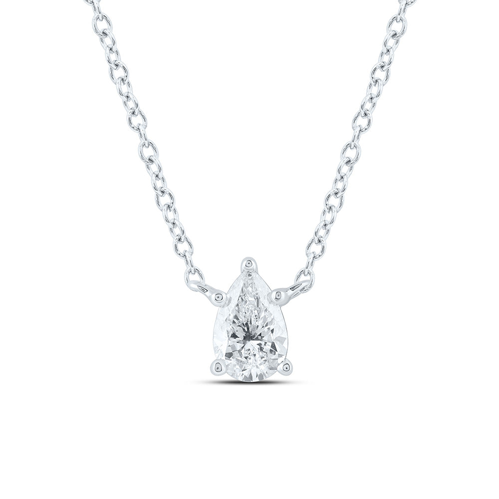 14K Yellow Or White Gold Lab Grown Diamond Fashion Pear Solitaire Necklace (18 Inch)