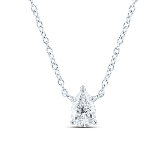 14K Yellow Or White Gold Lab Grown Diamond Fashion Pear Solitaire Necklace (18 Inch)