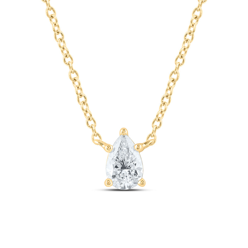 14K Yellow Or White Gold Lab Grown Diamond Fashion Pear Solitaire Necklace (18 Inch)