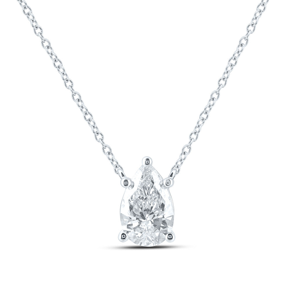 14K Yellow Or White Gold Lab Grown Diamond Fashion Pear Solitaire Necklace (18 Inch)