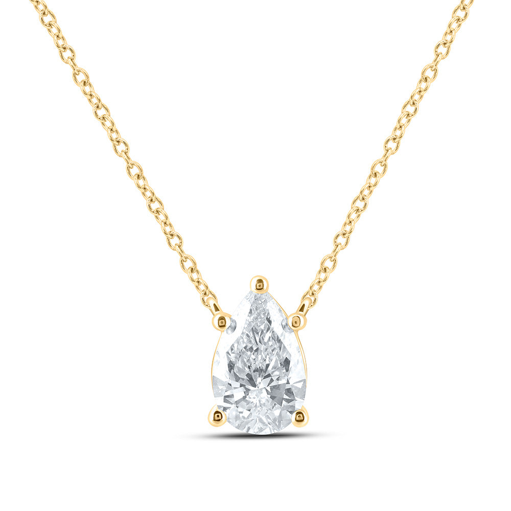 14K Yellow Or White Gold Lab Grown Diamond Fashion Pear Solitaire Necklace (18 Inch)