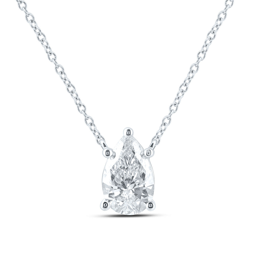 14K Yellow Or White Gold Lab Grown Diamond Fashion Pear Solitaire Necklace (18 Inch)