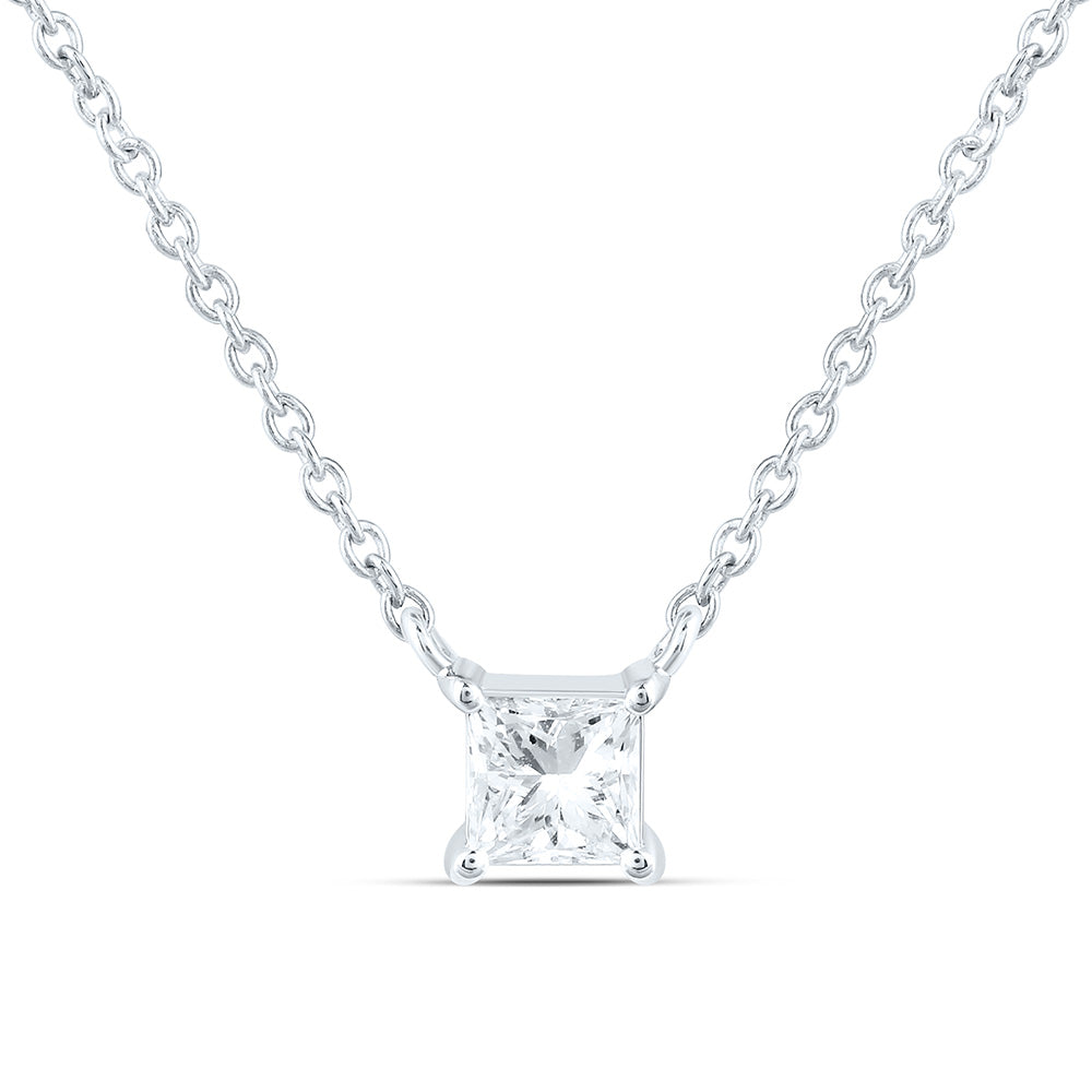 14K Yellow Or White Gold 1/4 Cttw Lab Grown Diamond Fashion Princess Solitaire Necklace (18 Inch)