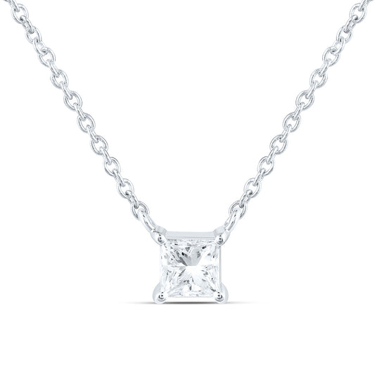 14K Yellow Or White Gold 1/4 Cttw Lab Grown Diamond Fashion Princess Solitaire Necklace (18 Inch)