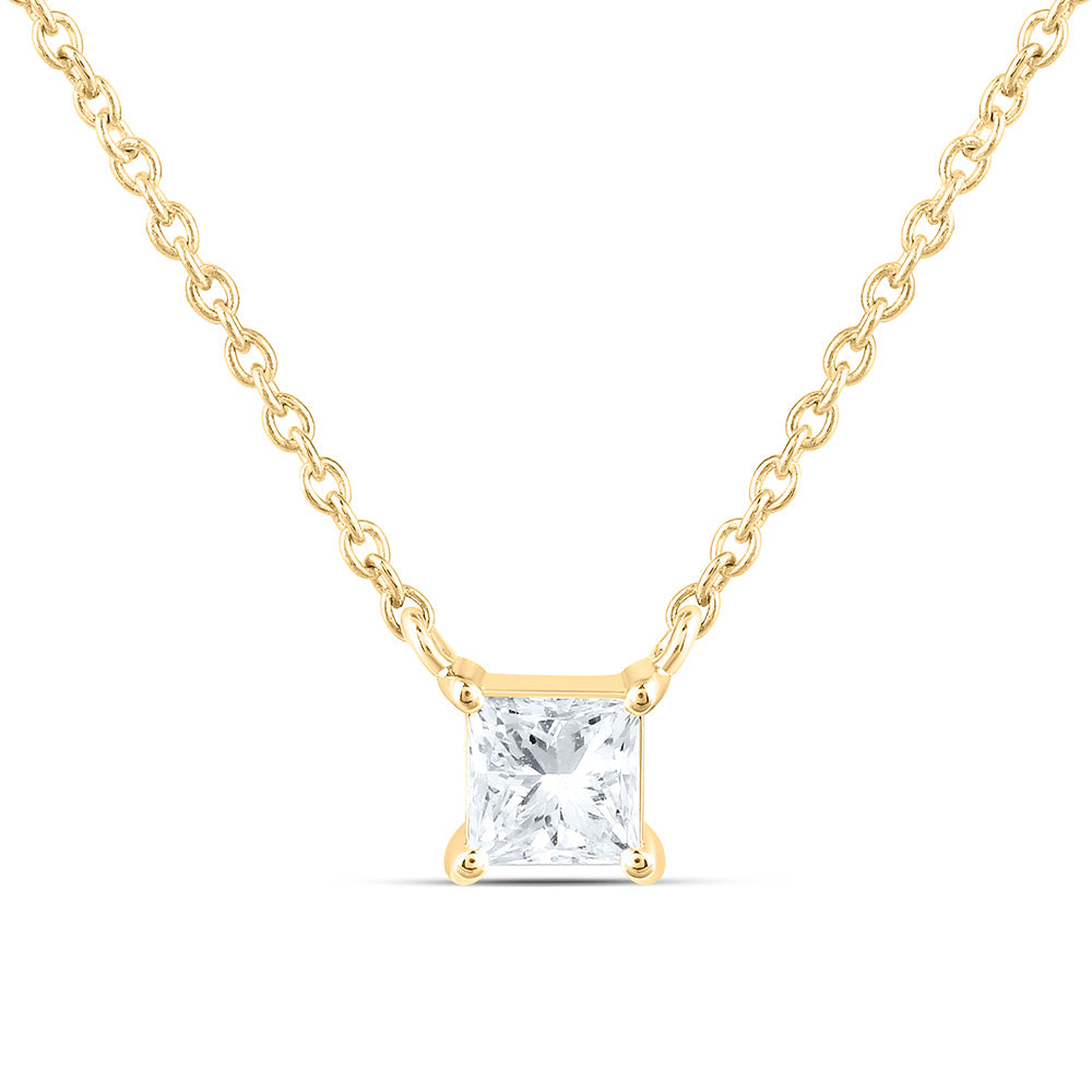 14K Yellow Or White Gold 1/4 Cttw Lab Grown Diamond Fashion Princess Solitaire Necklace (18 Inch)