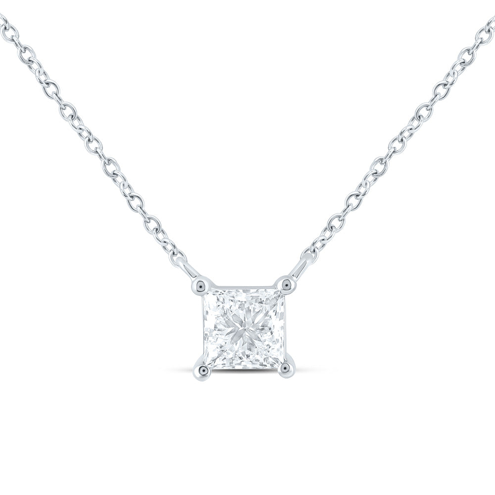 14K Yellow Or White Gold 1/2 Cttw Lab Grown Diamond Fashion Princess Solitaire Necklace (18 Inch)