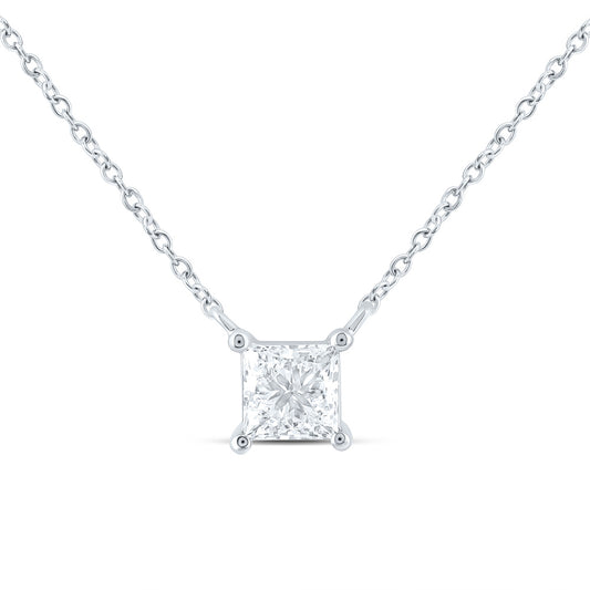 14K Yellow Or White Gold 1/2 Cttw Lab Grown Diamond Fashion Princess Solitaire Necklace (18 Inch)