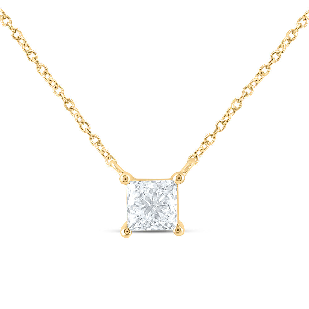 14K Yellow Or White Gold 1/2 Cttw Lab Grown Diamond Fashion Princess Solitaire Necklace (18 Inch)
