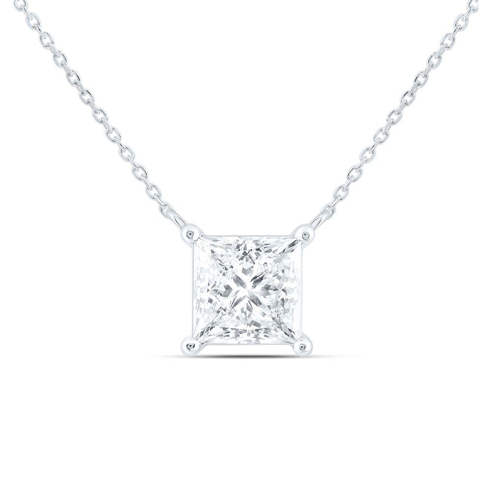 14K Yellow Or White Gold 3/4 Cttw Lab Grown Diamond Fashion Princess Solitaire Necklace (18 Inch)