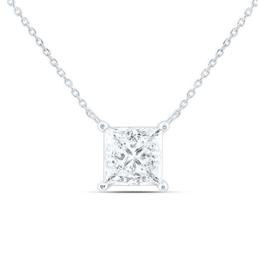14K Yellow Or White Gold 3/4 Cttw Lab Grown Diamond Fashion Princess Solitaire Necklace (18 Inch)