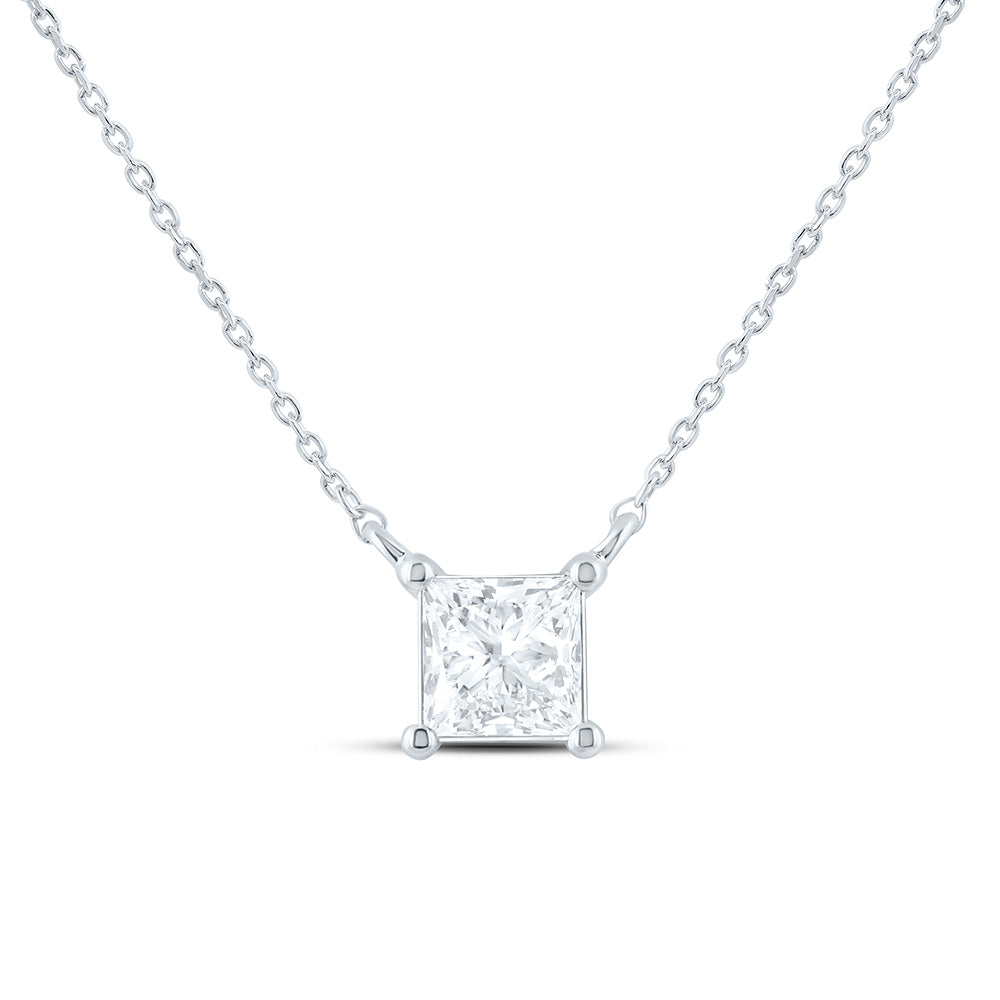 14K Yellow Or White Gold 1 Cttw Lab Grown Diamond Fashion Princess Solitaire Necklace (18 Inch)