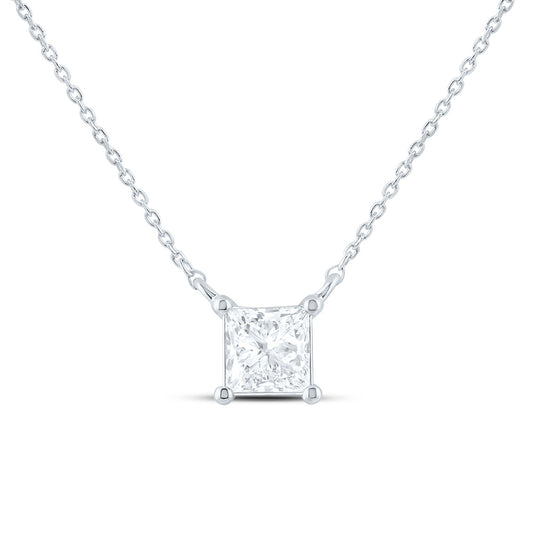 14K Yellow Or White Gold 1 Cttw Lab Grown Diamond Fashion Princess Solitaire Necklace (18 Inch)