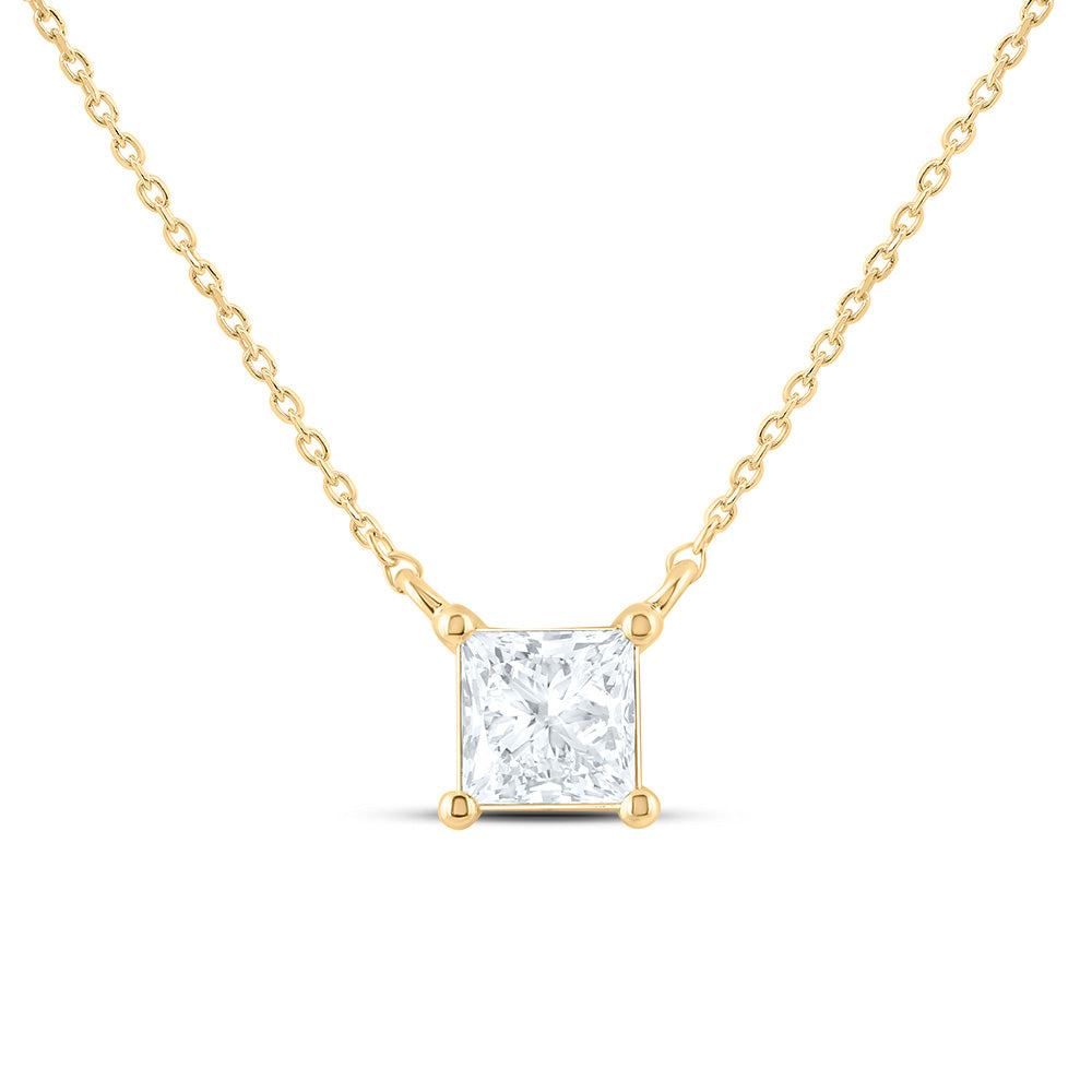 14K Yellow Or White Gold 1 Cttw Lab Grown Diamond Fashion Princess Solitaire Necklace (18 Inch)