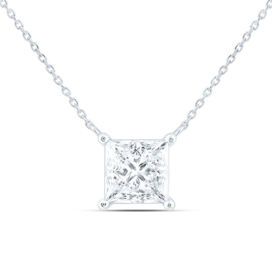 14K Yellow Or White Gold 1 1/2 Cttw Lab Grown Diamond Fashion Princess Solitaire Necklace (18 Inch)