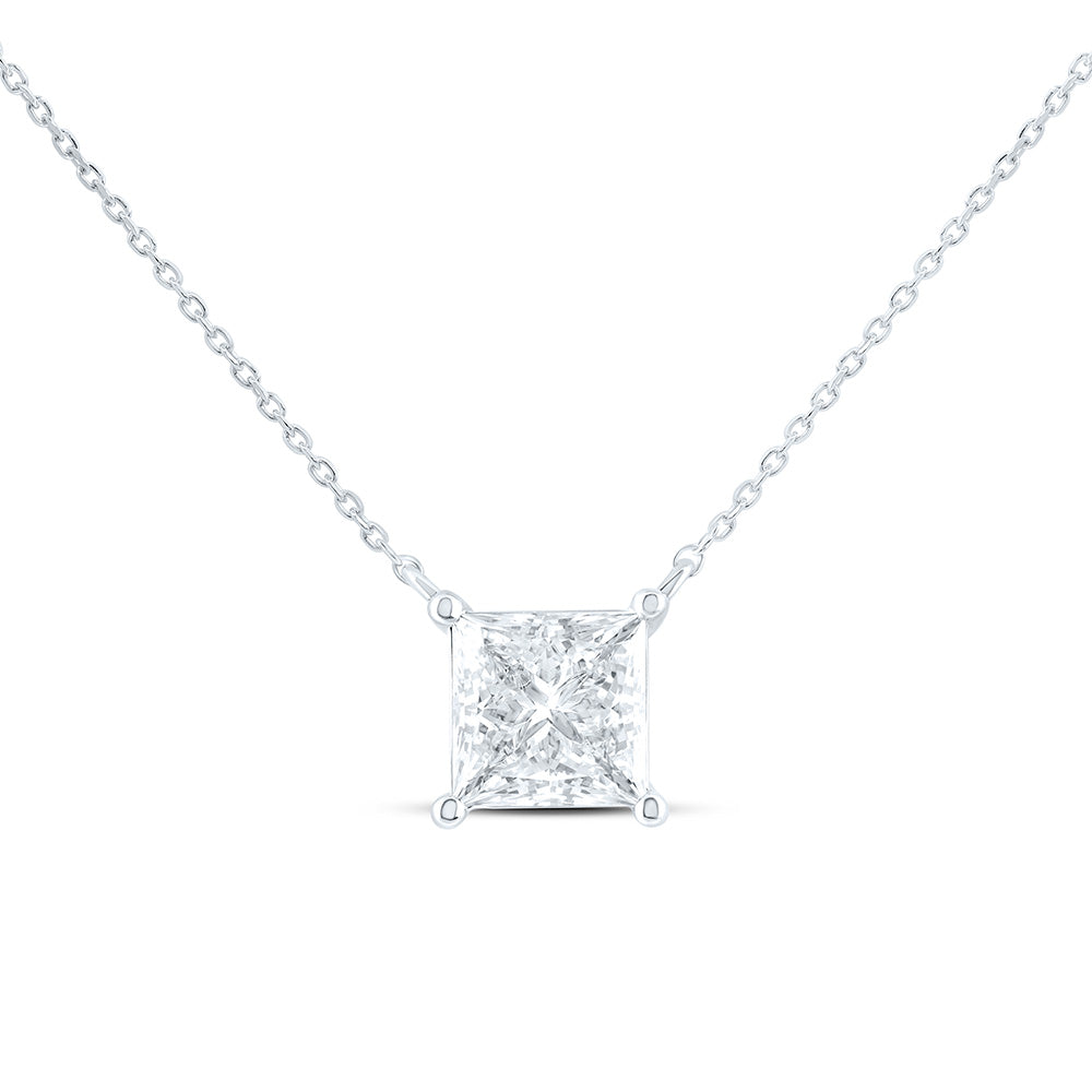 14K Yellow Or White Gold 2 Cttw Lab Grown Diamond Fashion Princess Solitaire Necklace (18 Inch)