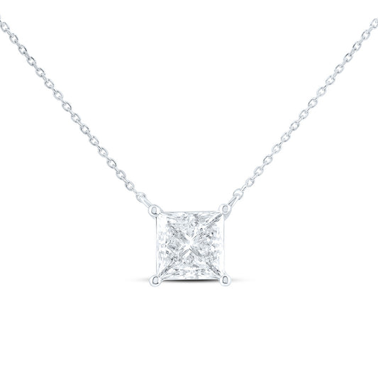 14K Yellow Or White Gold 2 Cttw Lab Grown Diamond Fashion Princess Solitaire Necklace (18 Inch)