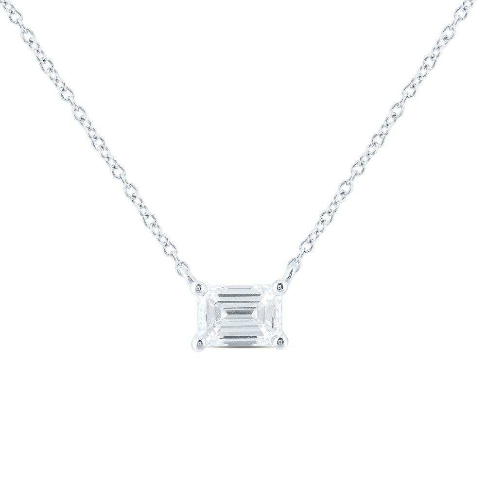 14K Yellow Or White Gold Lab Grown Diamond Fashion Emerald Solitaire Necklace (18 Inch)