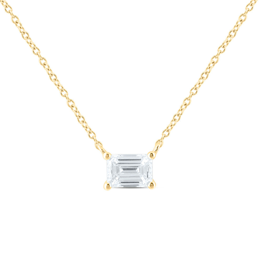 14K Yellow Or White Gold Lab Grown Diamond Fashion Emerald Solitaire Necklace (18 Inch)