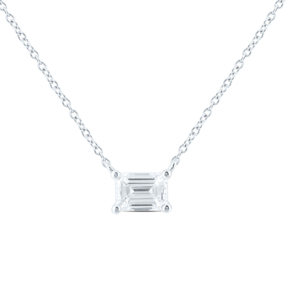 14K Yellow Or White Gold Lab Grown Diamond Fashion Emerald Solitaire Necklace (18 Inch)