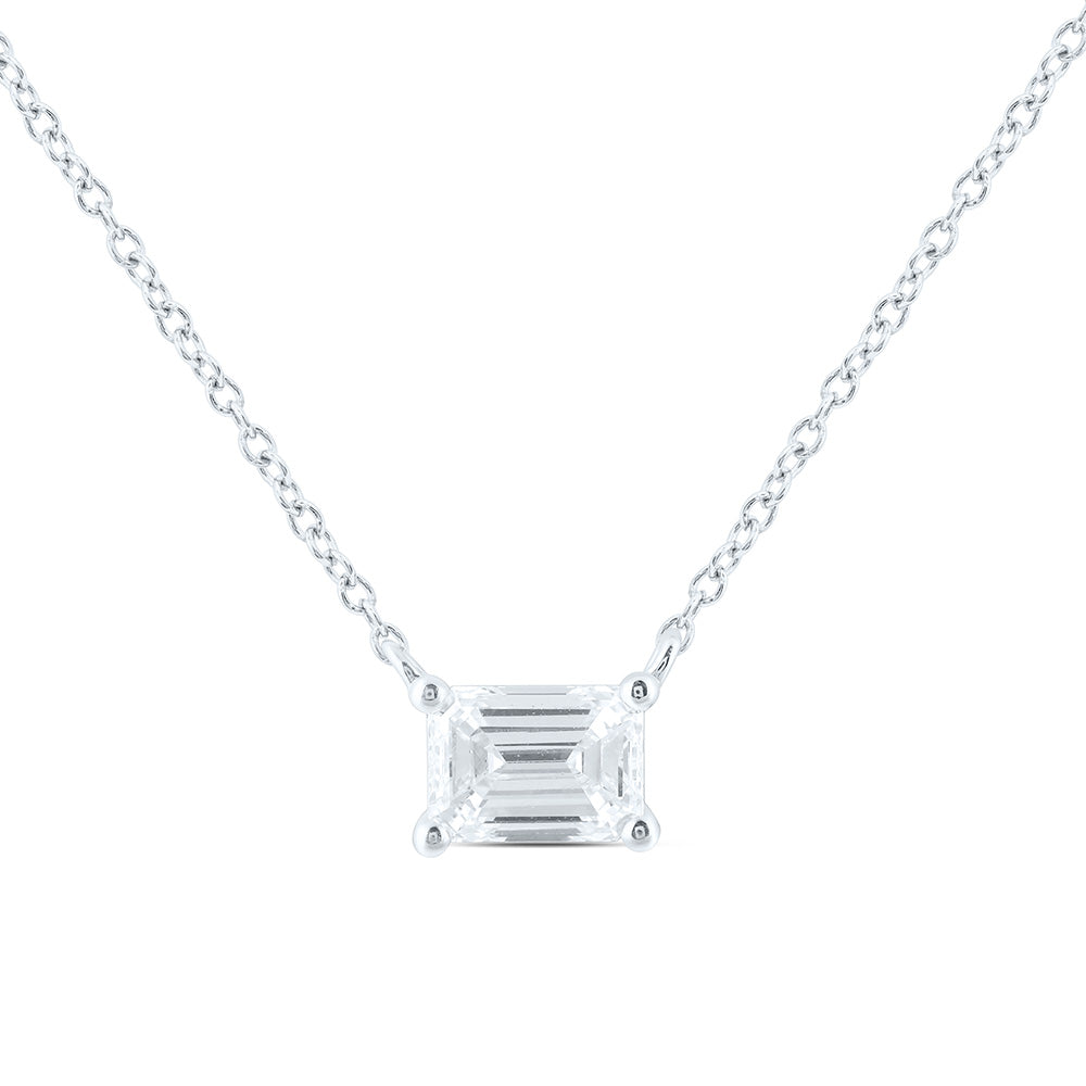 14K Yellow Or White Gold Lab Grown Diamond Fashion Emerald Solitaire Necklace (18 Inch)