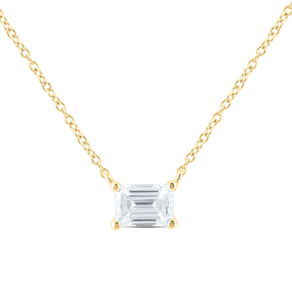 14K Yellow Or White Gold Lab Grown Diamond Fashion Emerald Solitaire Necklace (18 Inch)