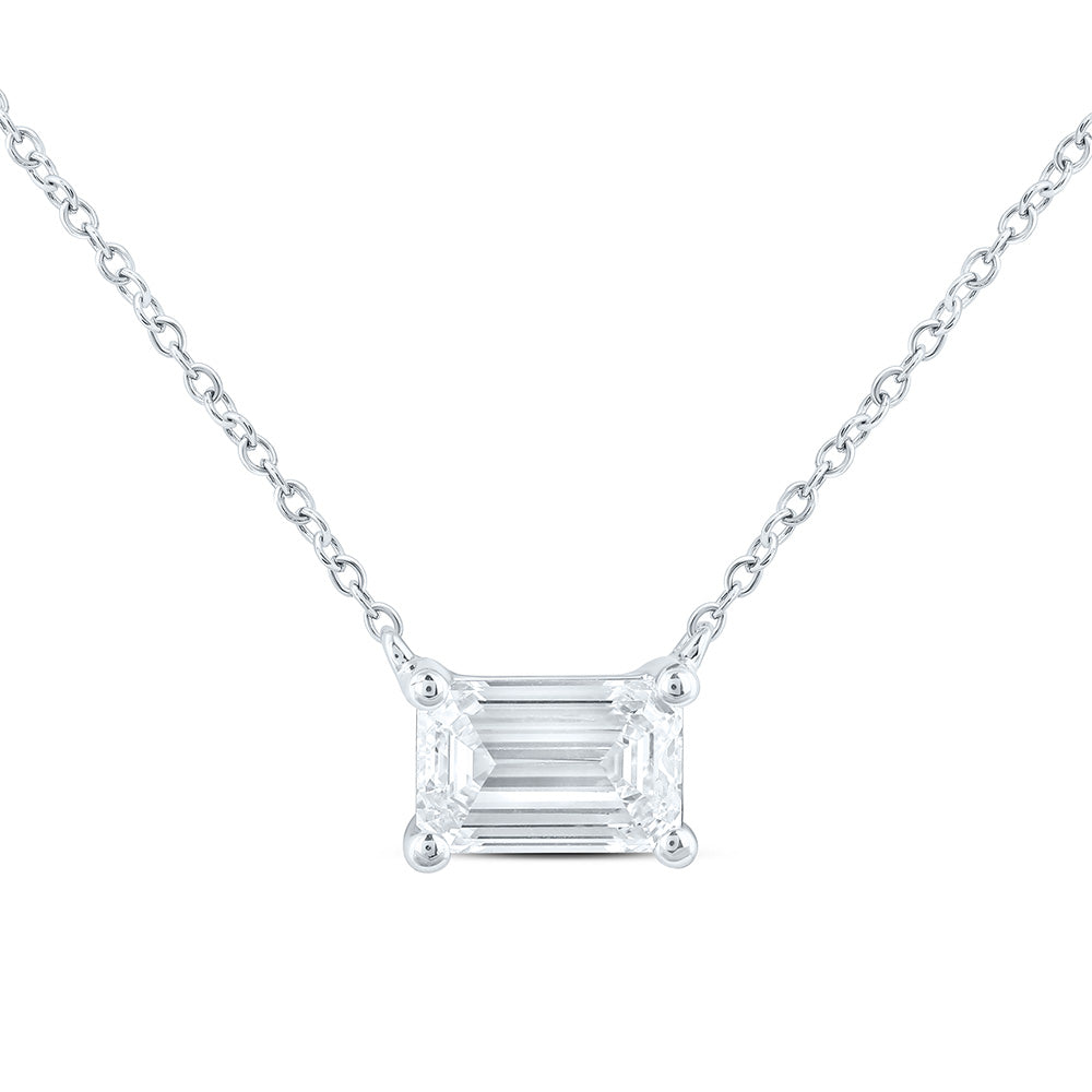 14K Yellow Or White Gold Lab Grown Diamond Fashion Emerald Solitaire Necklace (18 Inch)