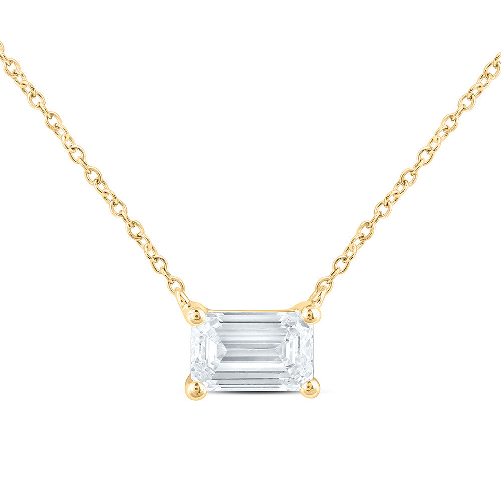 14K Yellow Or White Gold Lab Grown Diamond Fashion Emerald Solitaire Necklace (18 Inch)