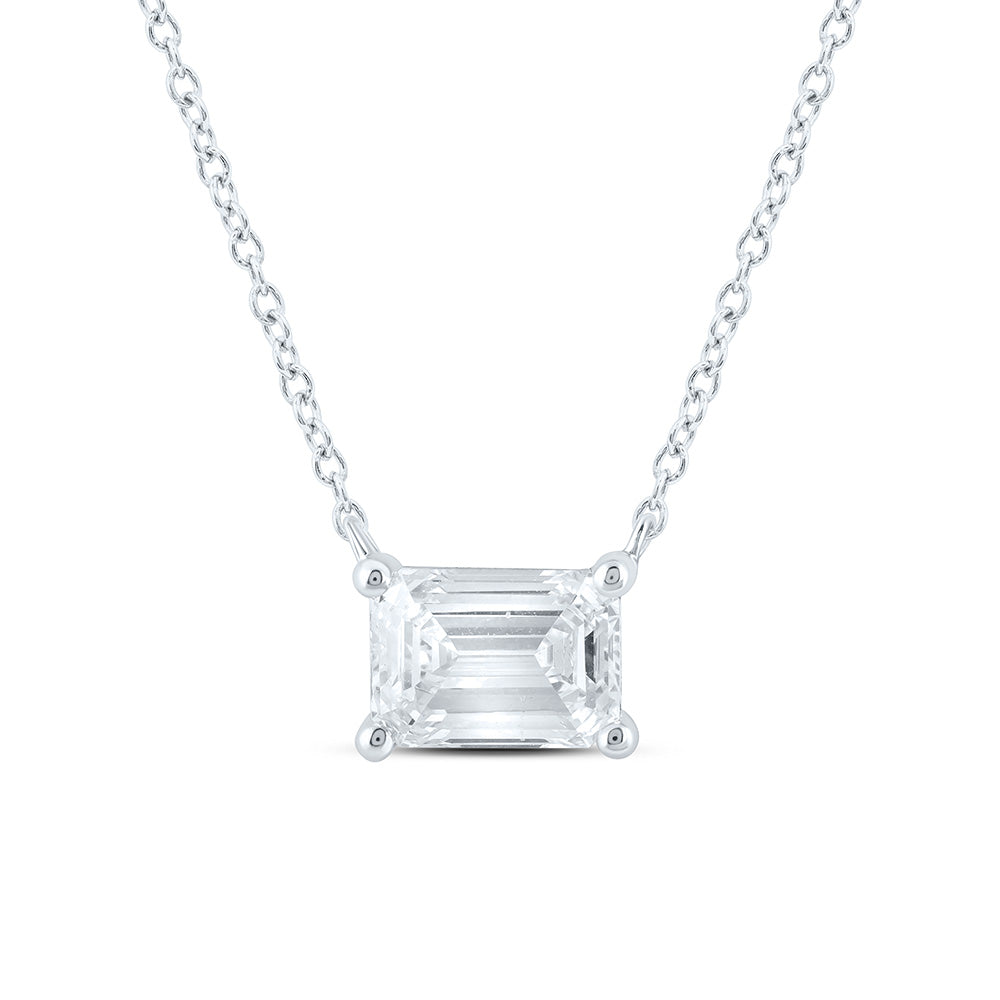 14K Yellow Or White Gold Lab Grown Diamond Fashion Emerald Solitaire Necklace (18 Inch)