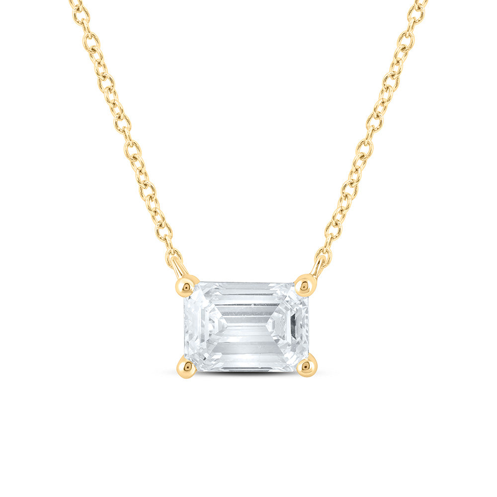 14K Yellow Or White Gold Lab Grown Diamond Fashion Emerald Solitaire Necklace (18 Inch)