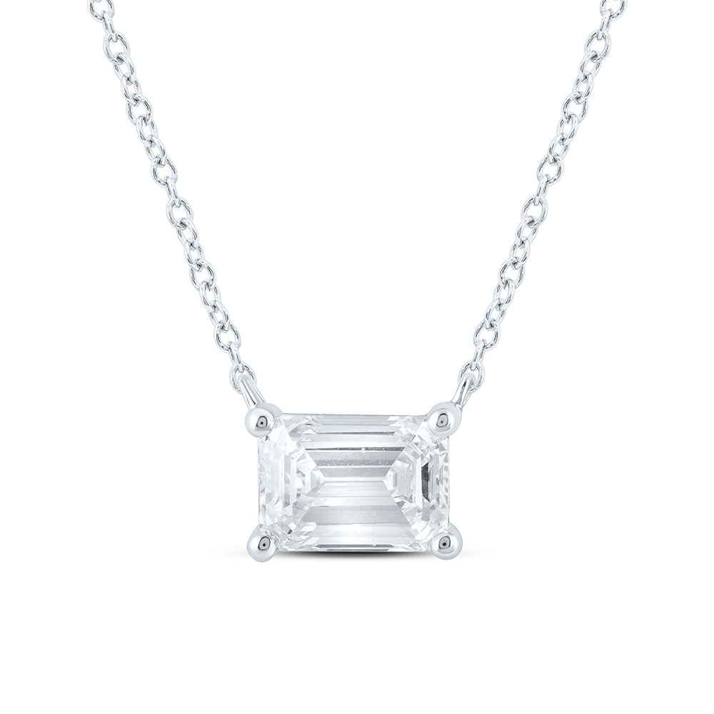 14K Yellow Or White Gold Lab Grown Diamond Fashion Emerald Solitaire Necklace (18 Inch)