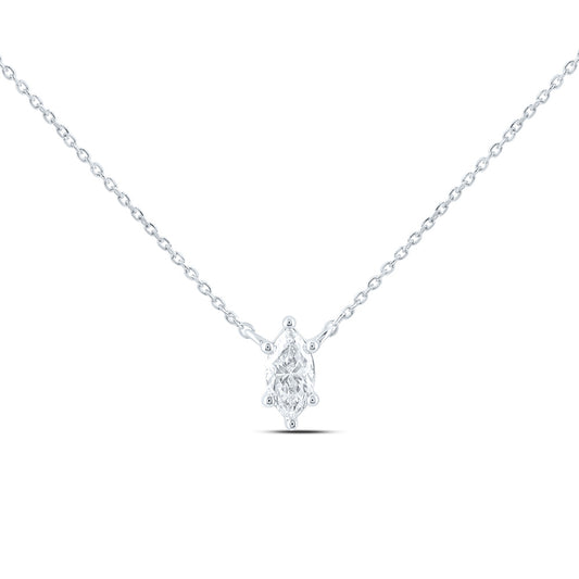 14K Yellow Or White Gold Lab Grown Diamond Fashion Marquise Solitaire Necklace (18 Inch)