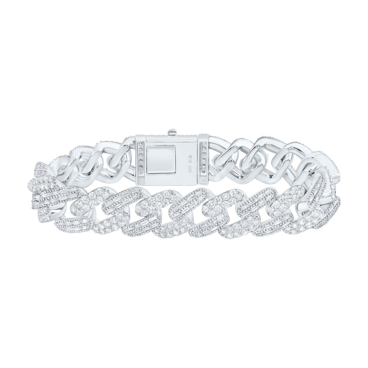 Sterling Silver 15 Cttw Lab Grown Diamond 16.40Mm Cuban Mens Bracelet (8 Inch)