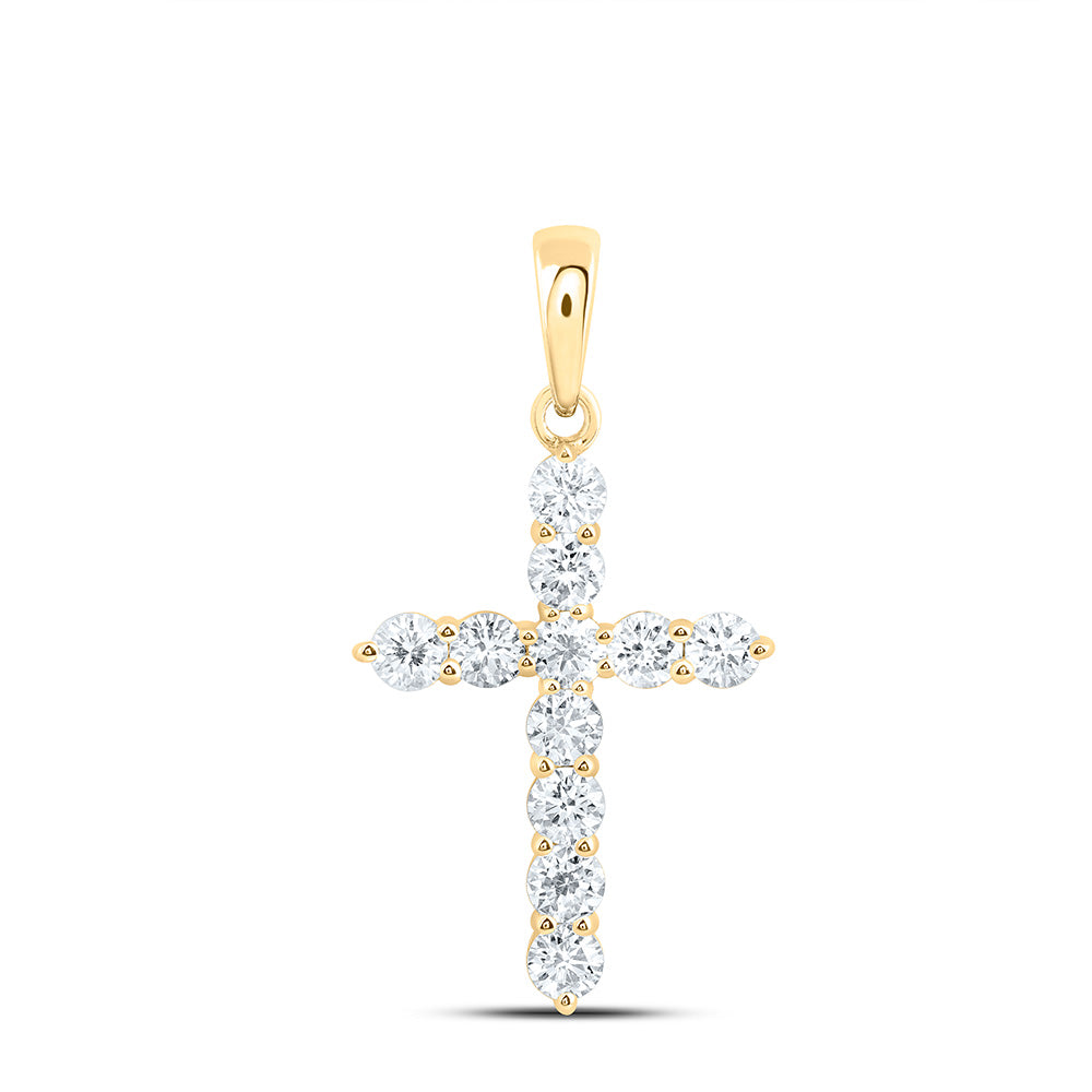 14K Yellow Or White Gold 3/4 Cttw Lab Grown Diamond Fashion Cross Pendant