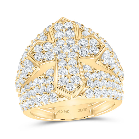 10K Yellow Gold 4 7/8 Cttw Lab Grown Diamond Cross Mens Ring