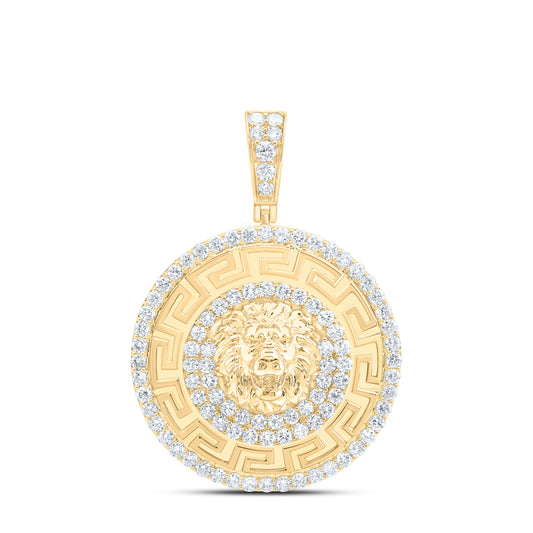 10K Yellow Gold 3 3/8 Cttw Lab Grown Diamond Fashion Round Lion Pendant